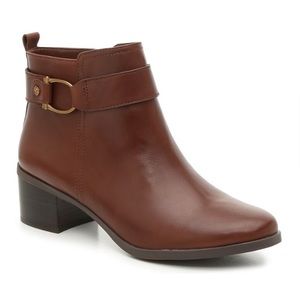 Anne Klein Jeannie Ankle Booties Dark Cognac Brown Size 10 Boots Leather